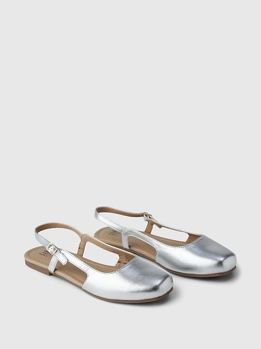 2 of 8 showing, with the color silver of product Kids Slingback Ballet Flats
