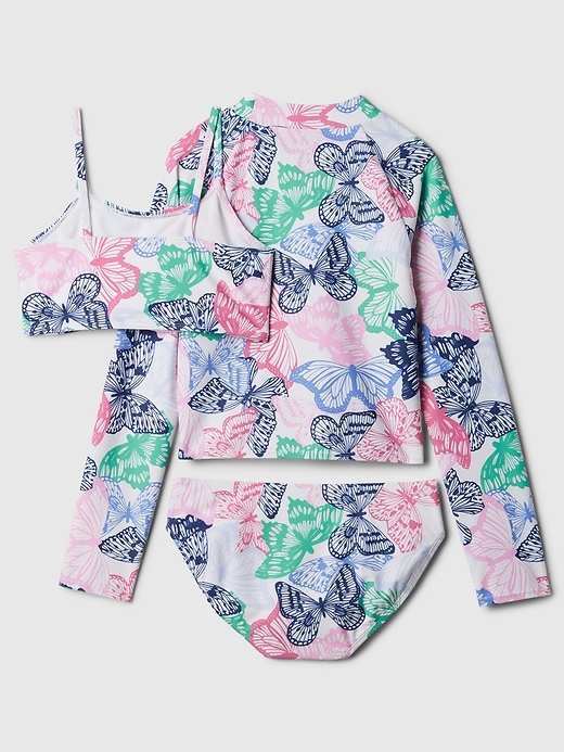 2 of 8 showing, with the color multi butterfly of product Kids Rash Guard Swim Three-Piece