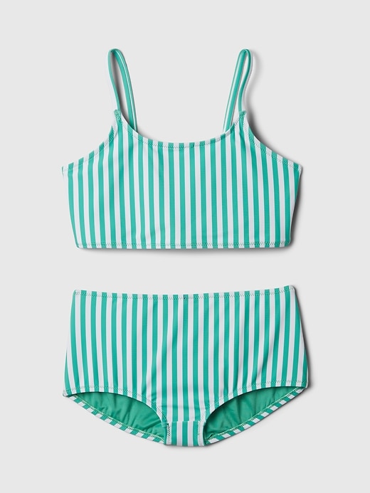 1 of 8 showing, with the color white green stripe of product Kids Swim Two-Piece