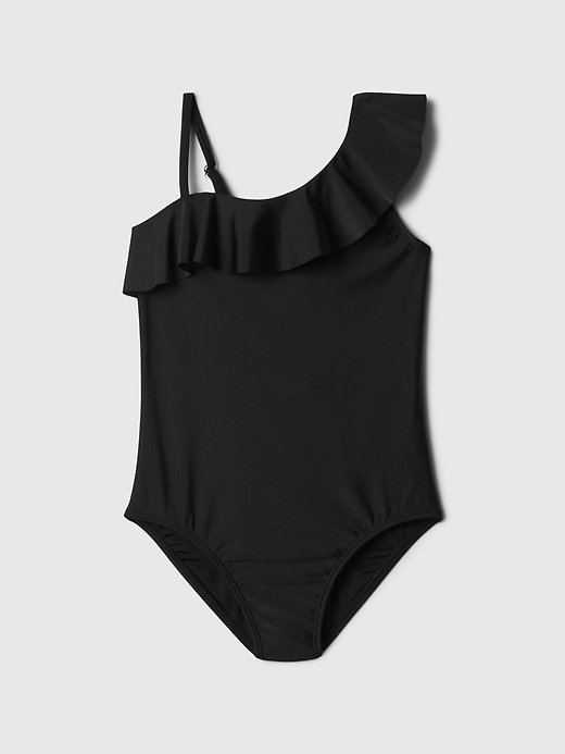 1 of 8 showing, with the color black of product Kids Asymmetric One-Piece Swimsuit