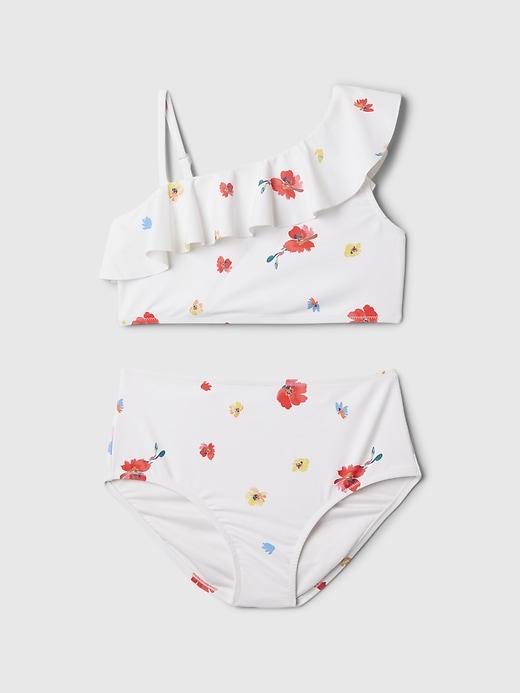 1 of 8 showing, with the color white flower print of product Kids Asymmetric Two-Piece Swimsuit