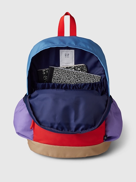 2 of 8 showing, with the color multi colorblock of product Kids Recycled Colorblock Logo Backpack