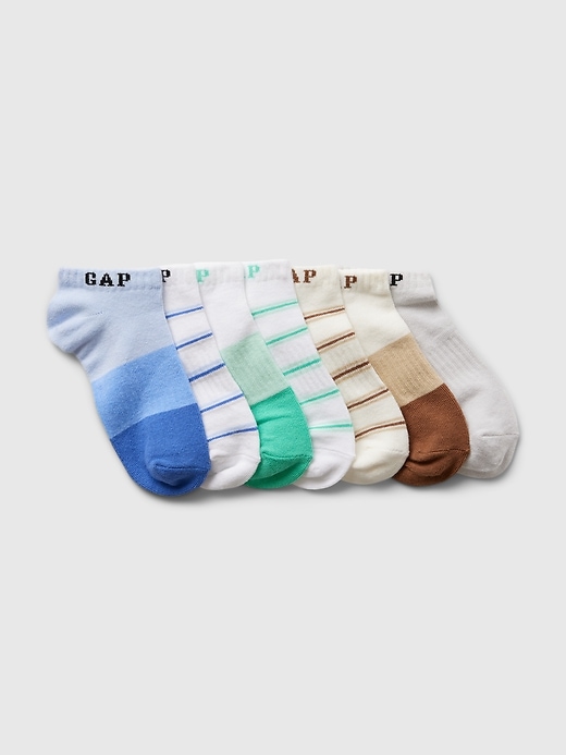 1 of 8 showing, with the color multi stripe of product Kids Logo No-Show Socks