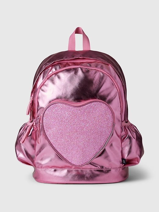 1 of 8 showing, with the color light pink of product Kids Recycled Metallic Heart Backpack