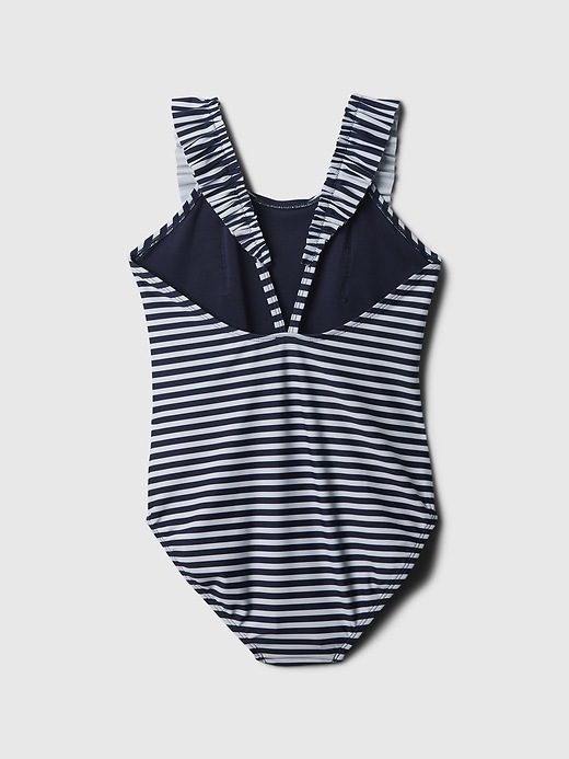 2 of 8 showing, with the color white navy stripe of product Kids Ruffle One-Piece Swimsuit