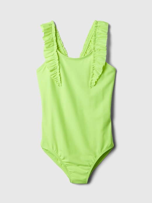 1 of 8 showing, with the color active yellow of product Kids Ruffle One-Piece Swimsuit