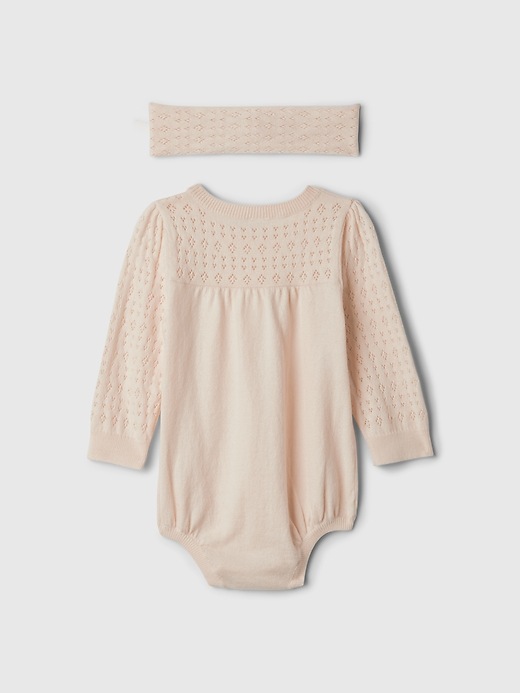 2 of 8 showing, with the color barely pink of product Baby Pointelle Sweater Bodysuit Set