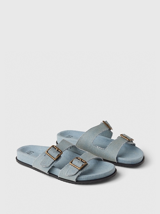 2 of 8 showing, with the color blue denim wash of product Denim Double Strap Sandals