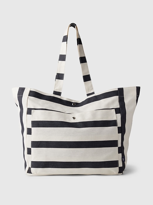 1 of 8 showing, with the color black & white stripe of product Linen-Cotton Tote Bag