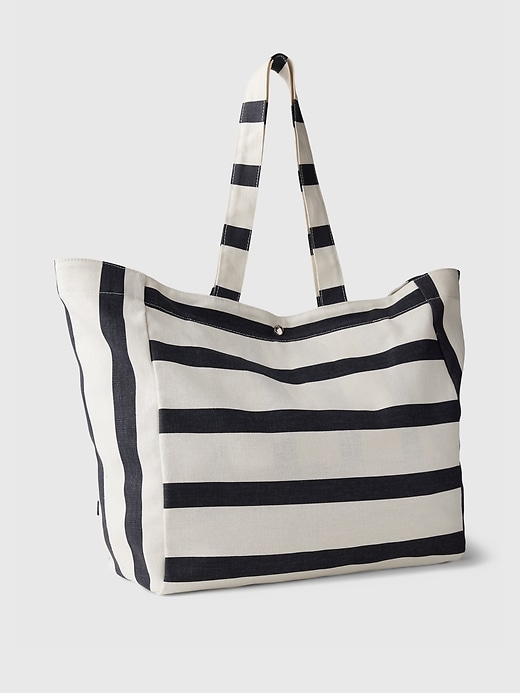 2 of 8 showing, with the color black & white stripe of product Linen-Cotton Tote Bag