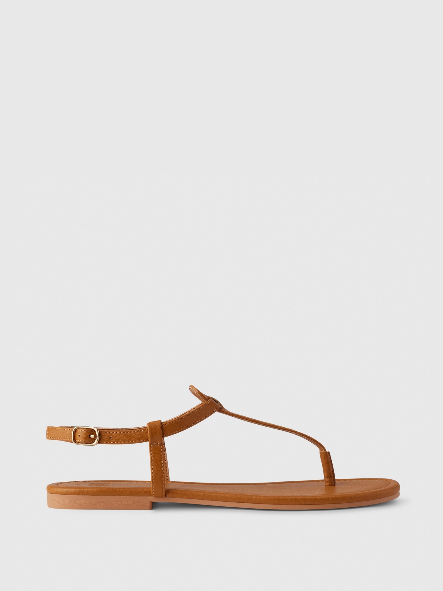 Женские сандалии Gap Vegan Leather T-Strap, цвет: Коньячный коричневый