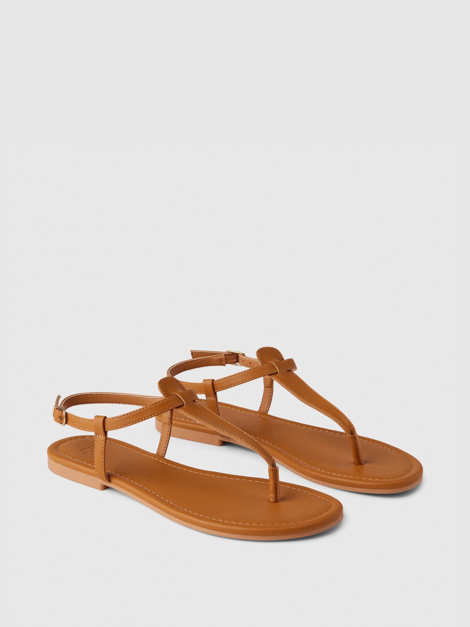 Женские сандалии Gap Vegan Leather T-Strap, цвет: Коньячный коричневый — фото 2