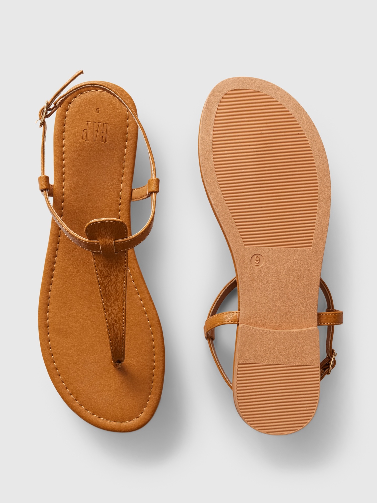 Женские сандалии Gap Vegan Leather T-Strap, цвет: Коньячный коричневый — фото 3