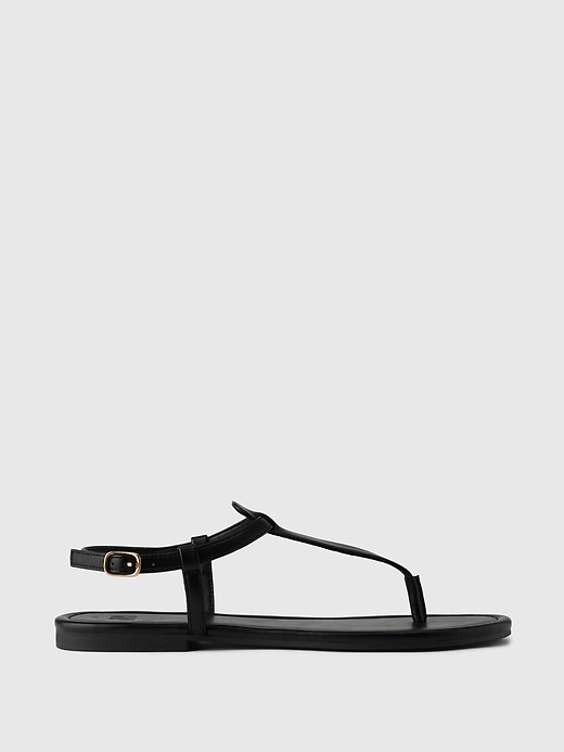 1 of 8 showing, with the color true black of product Vegan Leather T-Strap Sandals