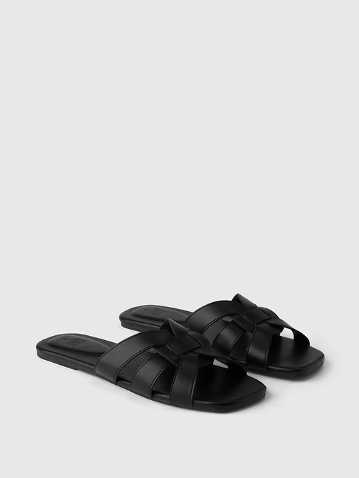 2 of 8 showing, with the color true black of product Vegan Leather Cross Strap Sandals