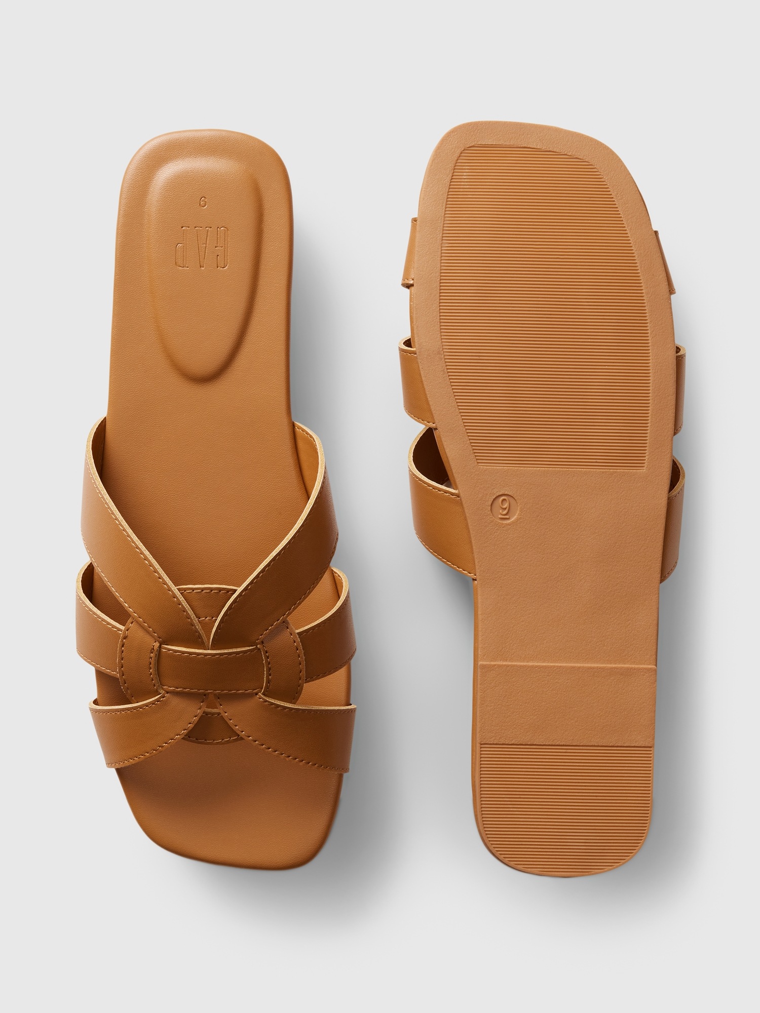 Женские сандалии Gap Vegan Leather Cross Strap, цвет: Коньячный — фото 3