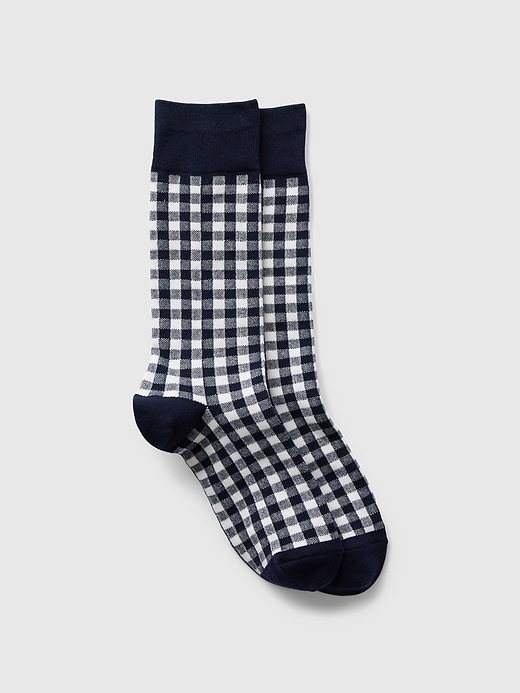 1 of 8 showing, with the color navy gingham of product Print Dress Socks