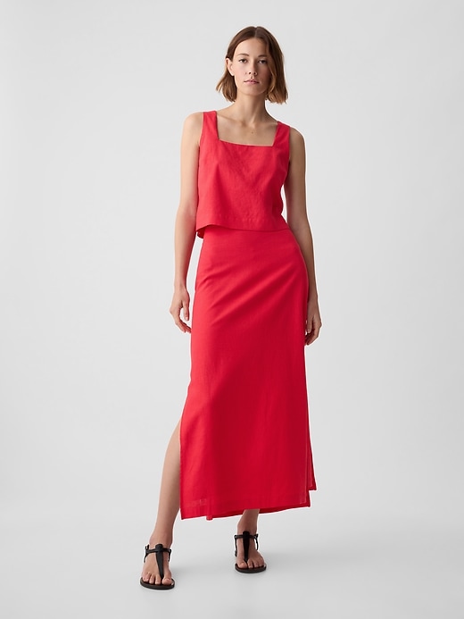 1 of 8 showing, with the color slipper red of product Linen-Blend Maxi Skirt