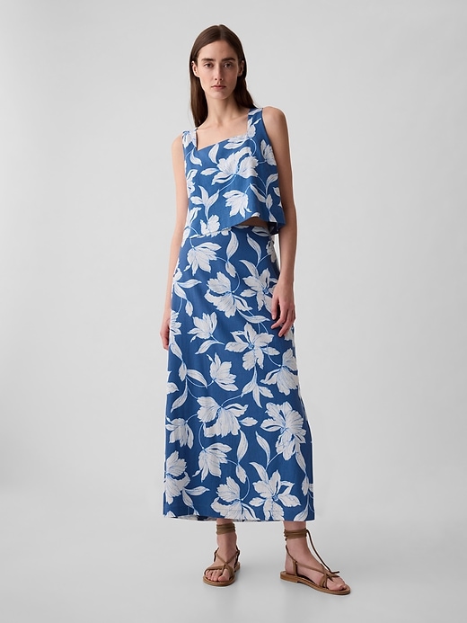 1 of 8 showing, with the color blue & white floral of product Linen-Blend Maxi Skirt