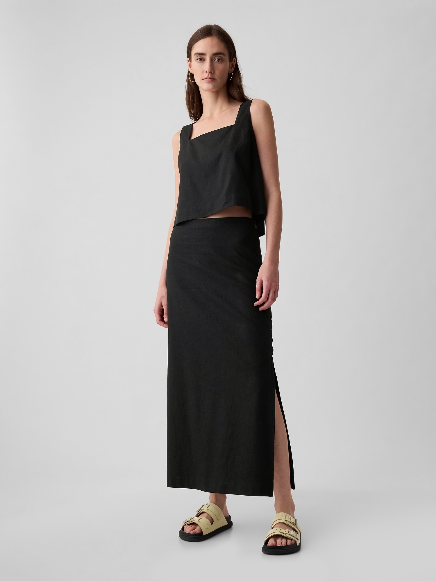 Linen-Blend Maxi Skirt