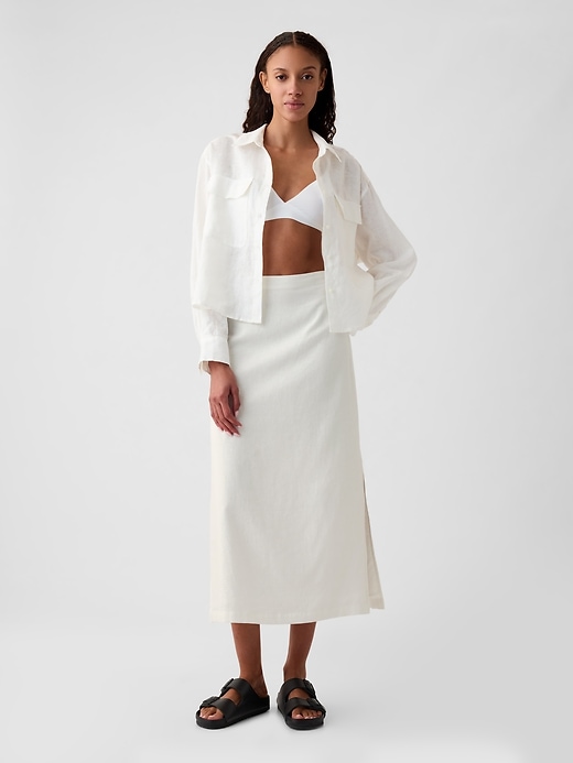 1 of 8 showing, with the color new off white of product Linen-Blend Maxi Skirt