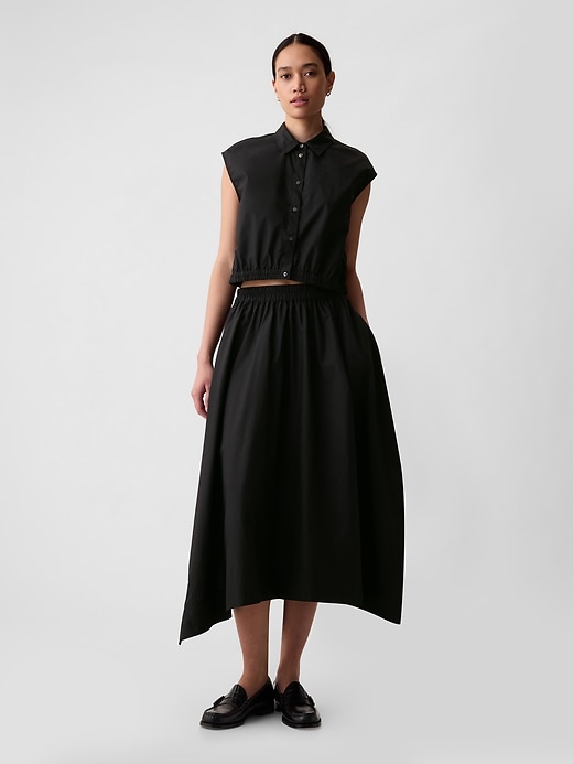 1 of 8 showing, with the color black of product Handkerchief Hem Midi Skirt
