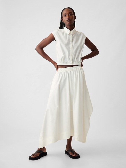 1 of 8 showing, with the color new off white of product Handkerchief Hem Midi Skirt