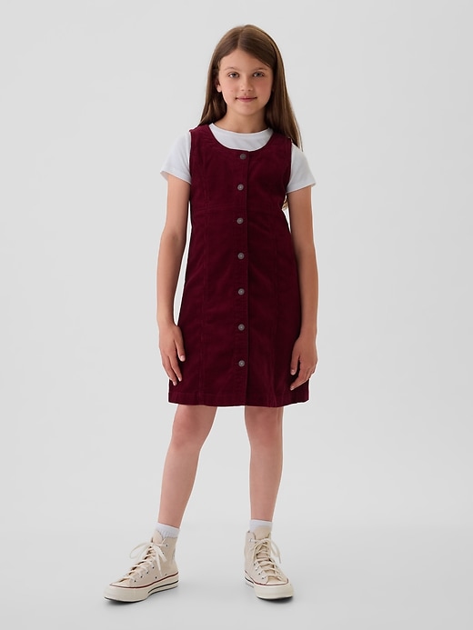 1 of 8 showing, with the color dark red of product Kids Corduroy Dress