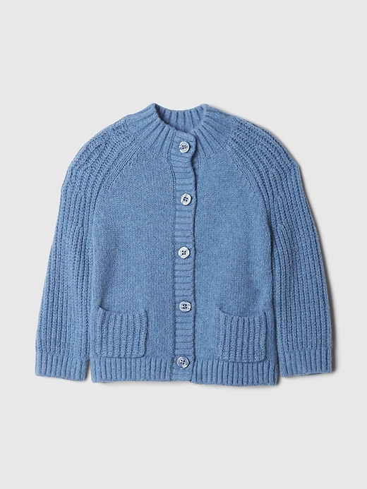 1 of 8 showing, with the color Blue of product Baby CashSoft Shaker-Stitch Mockneck Cardigan