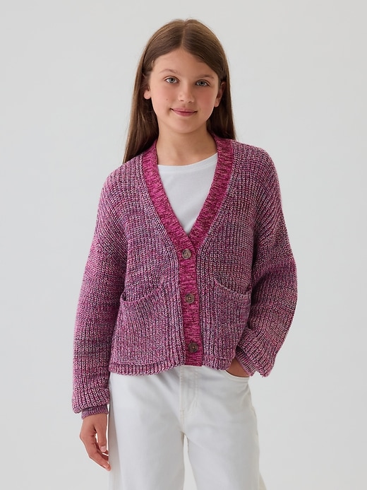 1 of 8 showing, with the color pink marl of product Kids Shaker-Stitch Cropped Cardigan
