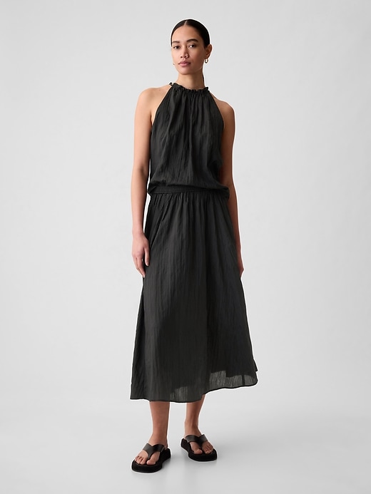 1 of 8 showing, with the color black of product Textured Crinkle Pull-On Midi Skirt