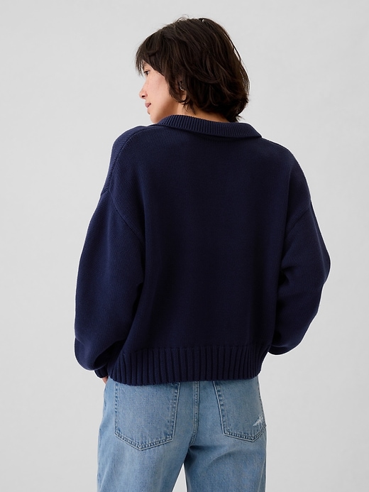 2 of 8 showing, with the color navy blue uniform of product Shrunken Polo Sweater