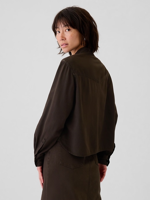 2 of 8 showing, with the color Terra brown of product Cropped Denim Shirt