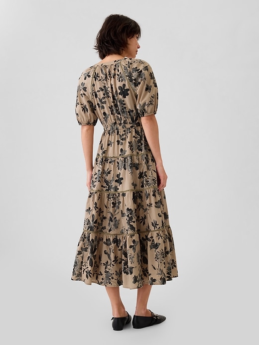 2 of 8 showing, with the color khaki tan multi floral of product Tiered Maxi Shirtdress