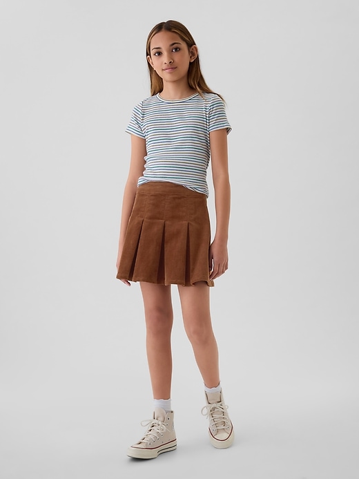 1 of 8 showing, with the color brown of product Kids Corduroy Pleated Skirt