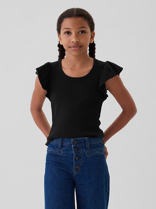 1 of 8 showing, with the color true black of product Kids Rib Flutter T-Shirt