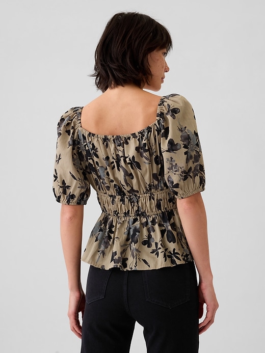 2 of 8 showing, with the color khaki tan multi floral of product Smocked Shirt