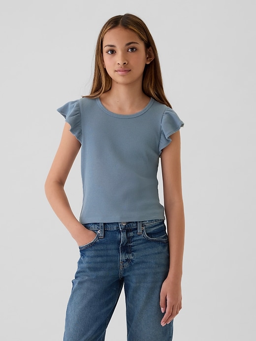 1 of 8 showing, with the color bainbridge blue of product Kids Rib Flutter T-Shirt