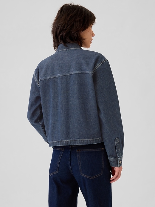 2 of 8 showing, with the color dark wash of product Cropped Denim Jacket