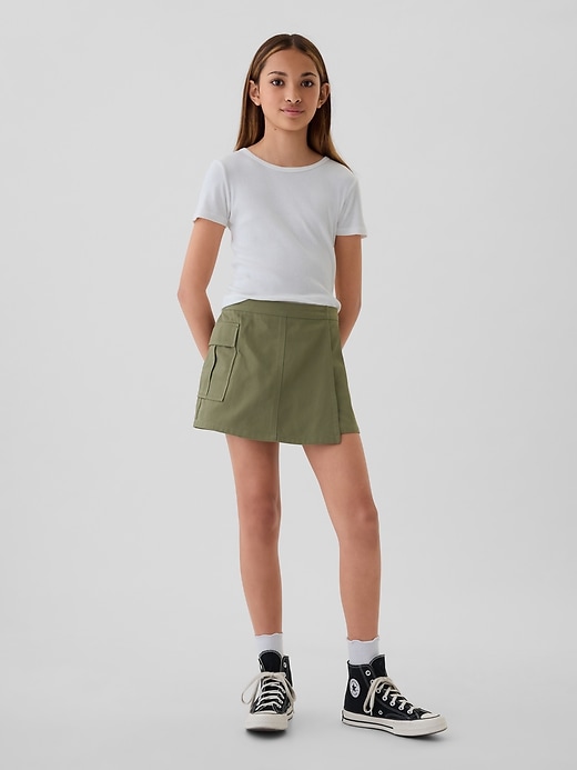 1 of 8 showing, with the color mesculen green of product Kids Utility Wrap Skort
