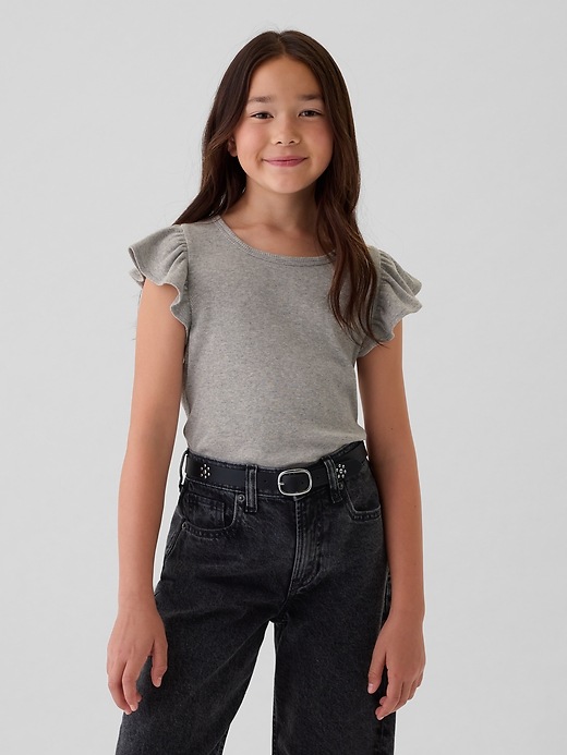1 of 8 showing, with the color light heather gray of product Kids Rib Flutter T-Shirt