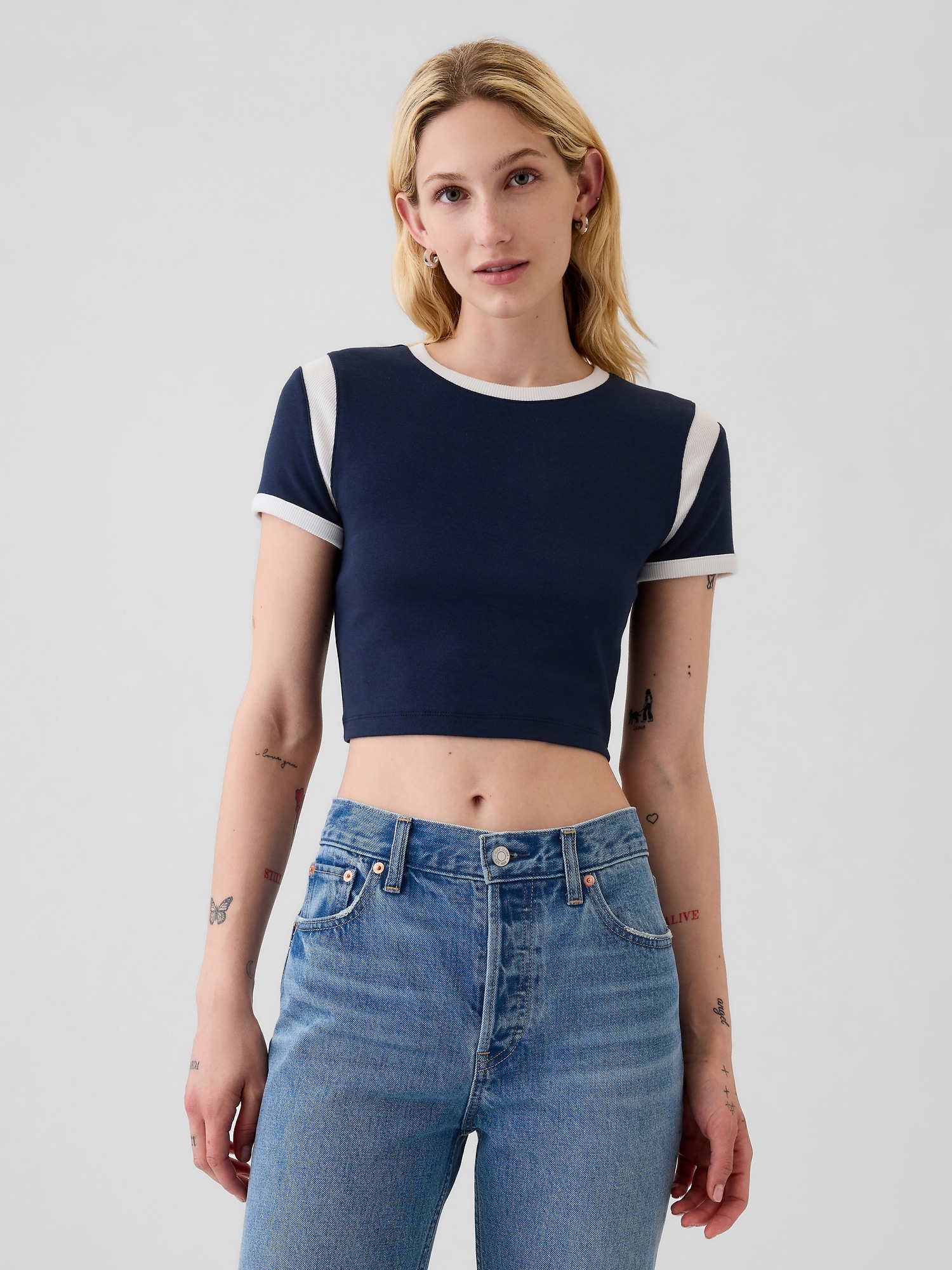 Gap Modern Rib Ultra-cropped T-shirt In Blue