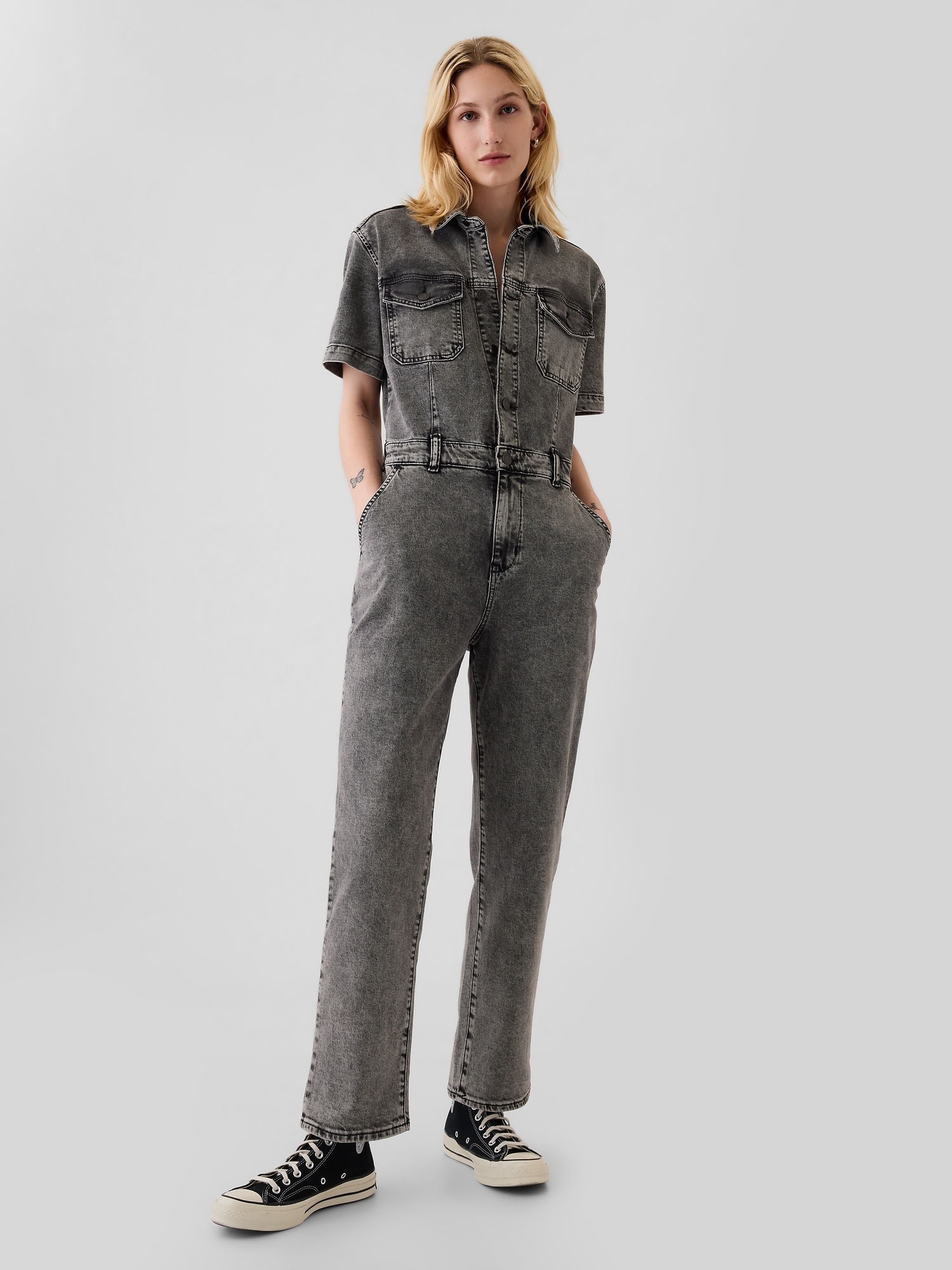 Gap Denim Jumpsuit In Gray