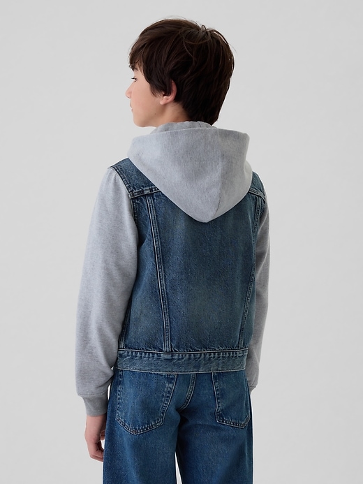 2 of 8 showing, with the color Medium wash of product Kids Hooded Icon Denim Jacket
