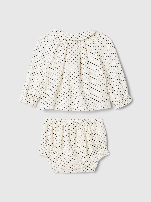 2 of 8 showing, with the color white polka dot print of product Baby Polka Dot Outfit Set