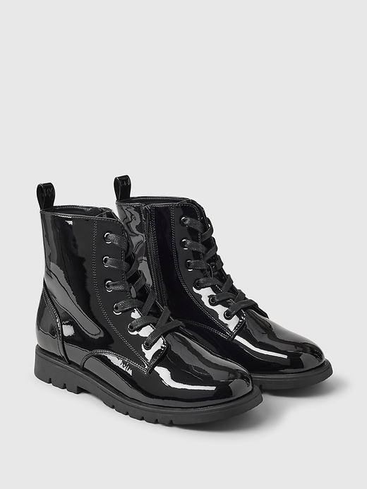 2 of 8 showing, with the color true black of product Kids Vegan Patent Leather Boots