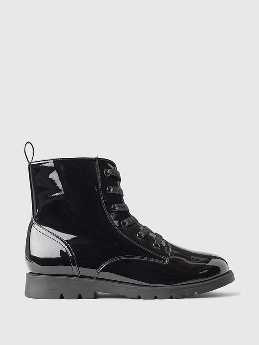 1 of 8 showing, with the color true black of product Kids Vegan Patent Leather Boots