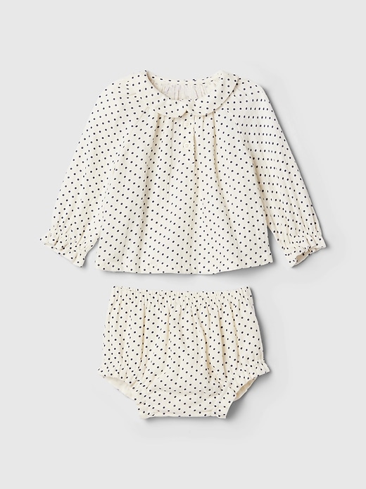 1 of 8 showing, with the color white polka dot print of product Baby Polka Dot Outfit Set