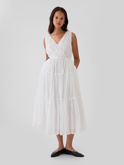 1 of 8 showing, with the color new off white of product Pleated Tiered Maxi Dress