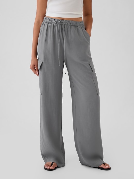 2 of 8 showing, with the color grey of product High Rise Crinkle Texture Pull-On Cargo Pants